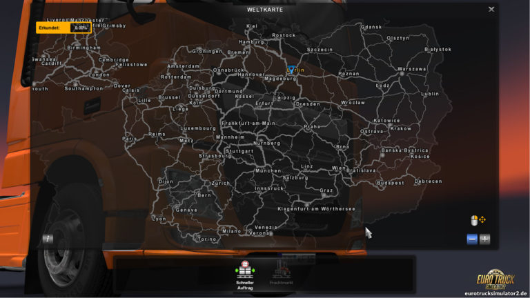 Die Karte im ETS2 (inkl. Going East-DLC)